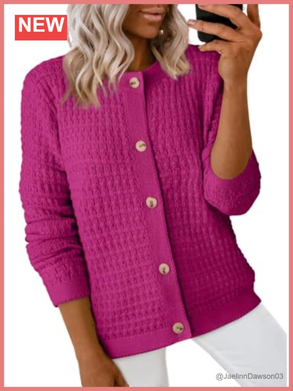 Women's Knit Cardigan Sweater Button Down Crew Neck Long Sleeve
